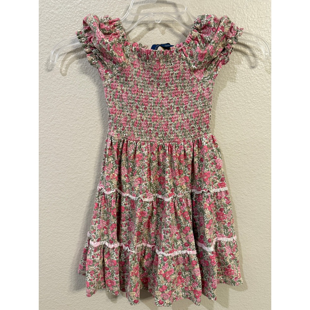 Polo Ralph Lauren Floral Smocked Dress Kids Size 5 Pink Green Excellent Tiered